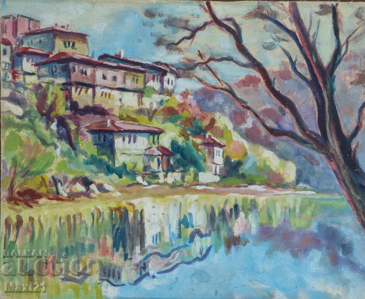 Auction  Beautiful urban landscape old painting oil paints