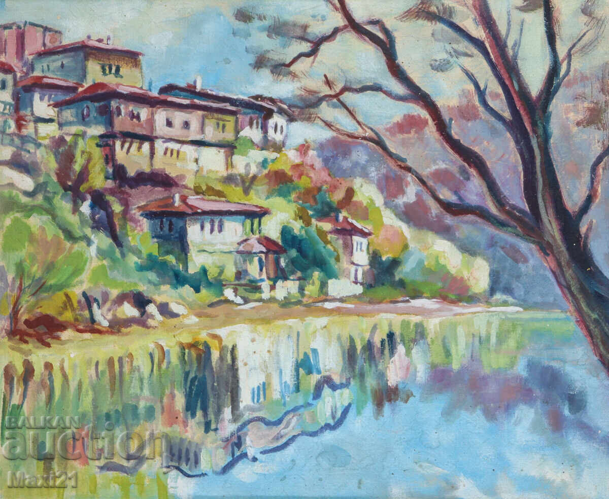 Beautiful urban landscape old painting oil paints