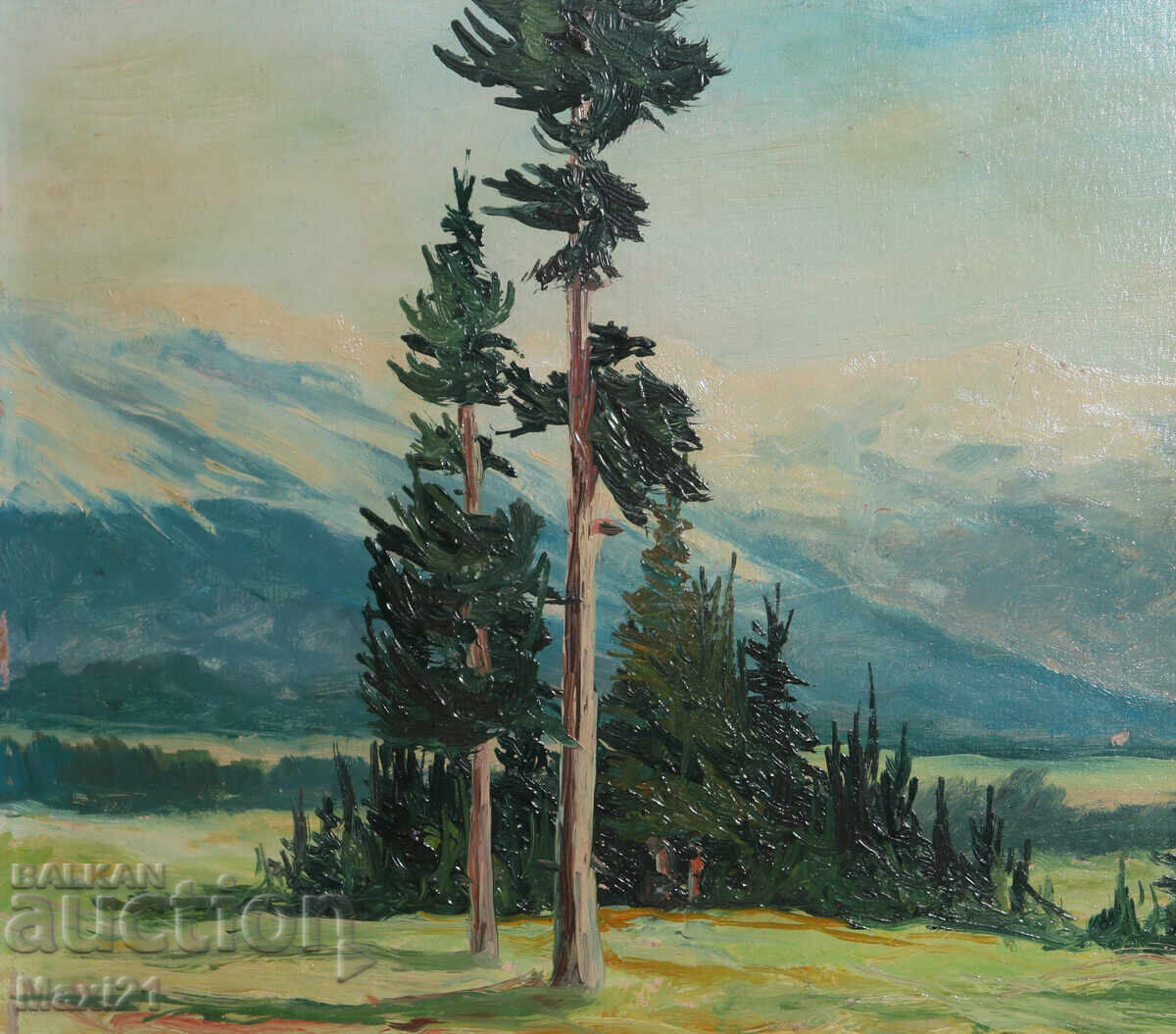 Παράδοση Τοπίο φύσης παλιά ελαιογραφία