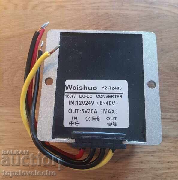 ΚΑΙΝΟΥΡΙΟ! DC 12V/24V σε 5V 30A 150W αδιάβροχος μετατροπέας - 6