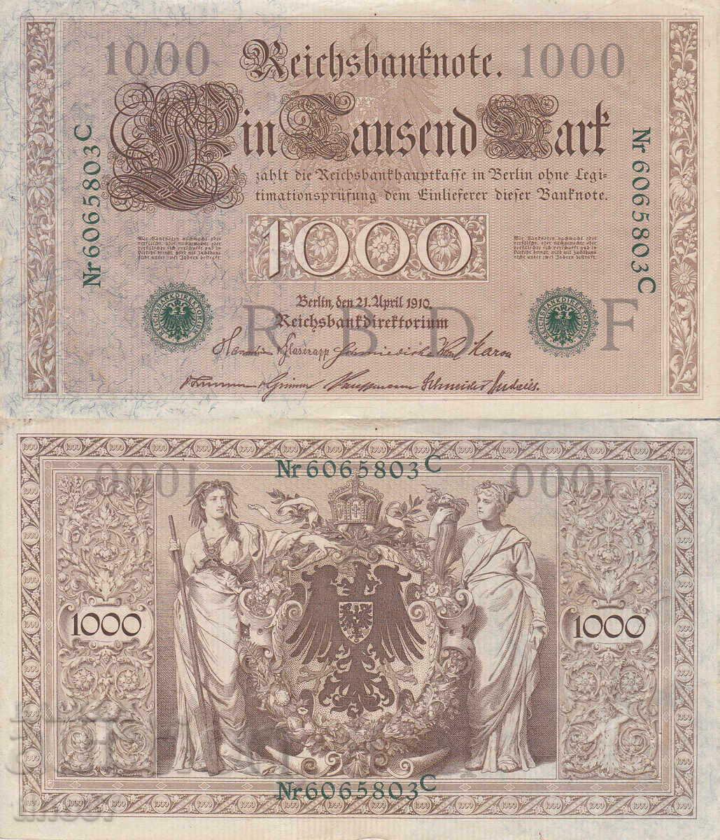 tino37- ГЕРМАНИЯ - 1000 МАРКИ /ЗЕЛЕН ПЕЧАТ/- 1910г- VF+