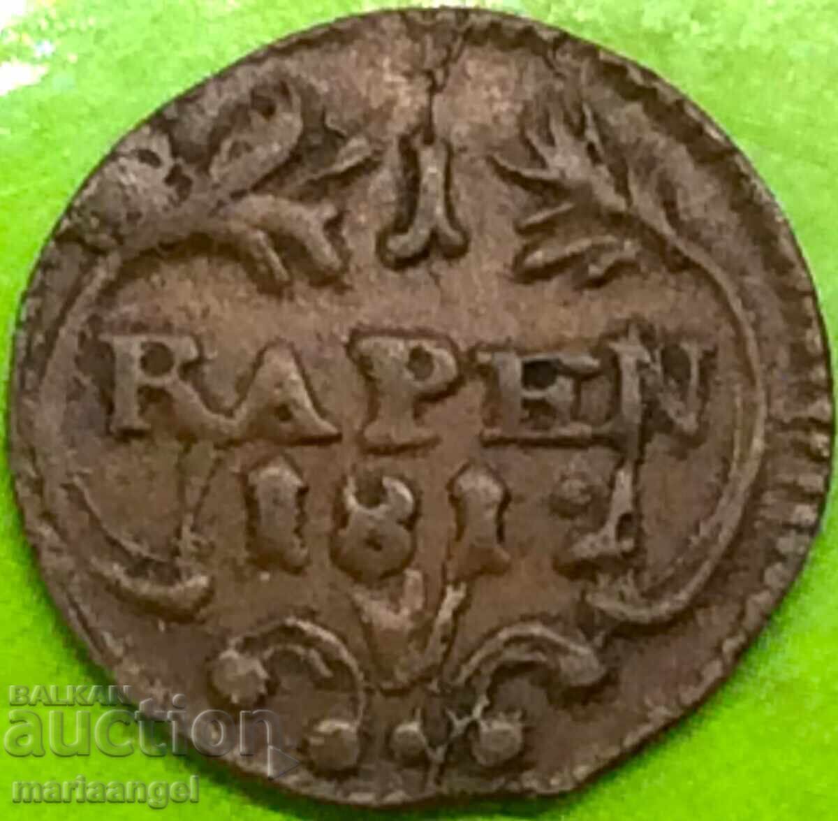 Switzerland 1 Rappen 1812 Canton Lucerne - Rare with price 44.00 BGN | € 22.50