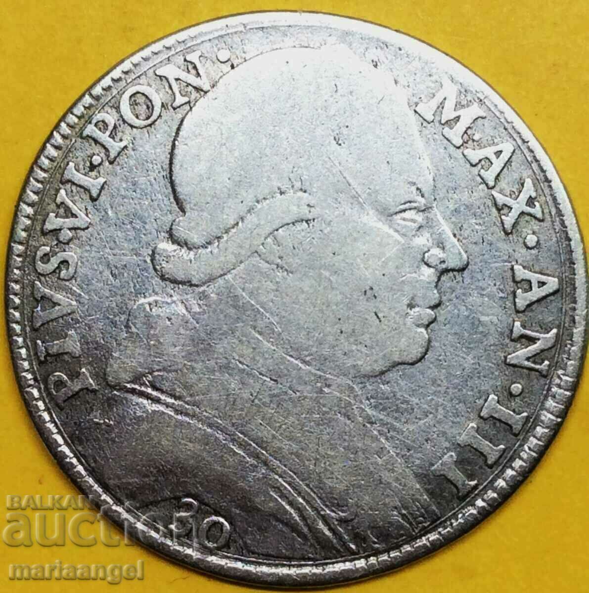 30 baiochi 1777 Vatican Pius VI 29 mm ασήμι - εκτός σπάνιου - 5