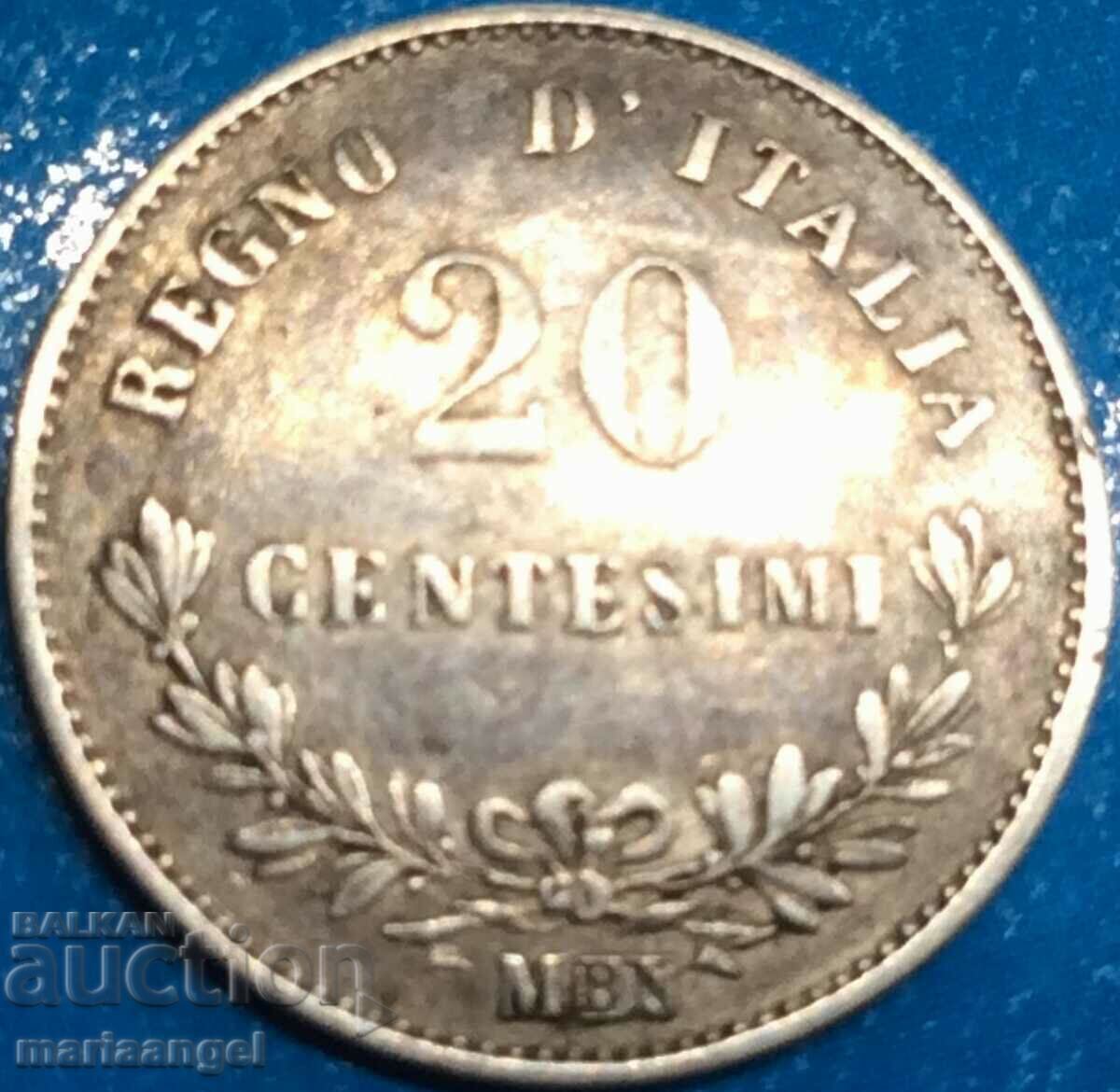 Italia 20 centesimi 1863 M - Milano argint Patină - 6 Italia 20 centesimi 1863 M - Milano argint Patină - 6