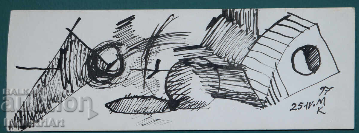 Auction  Abstract Art Ink Drawing Composition