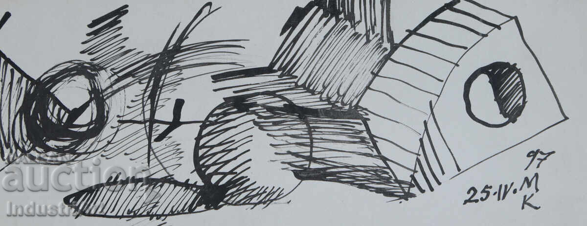Abstract Art Ink Drawing Composition - 5