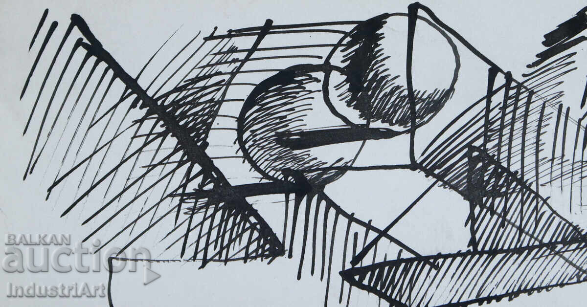 Auction  Abstract Art Ink Drawing Composition
