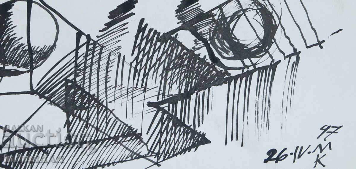 Delivery of Abstract Art Ink Drawing Composition