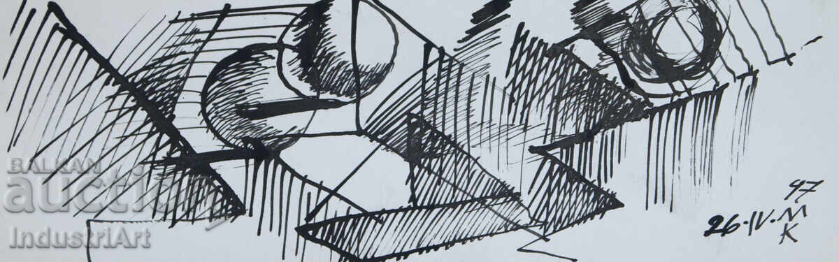 Abstract Art Ink Drawing Composition