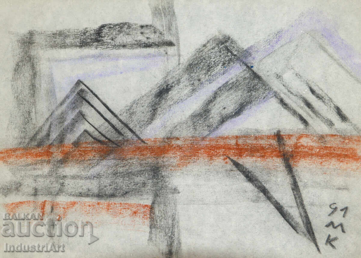 Auction  Abstract art pastel drawing composition