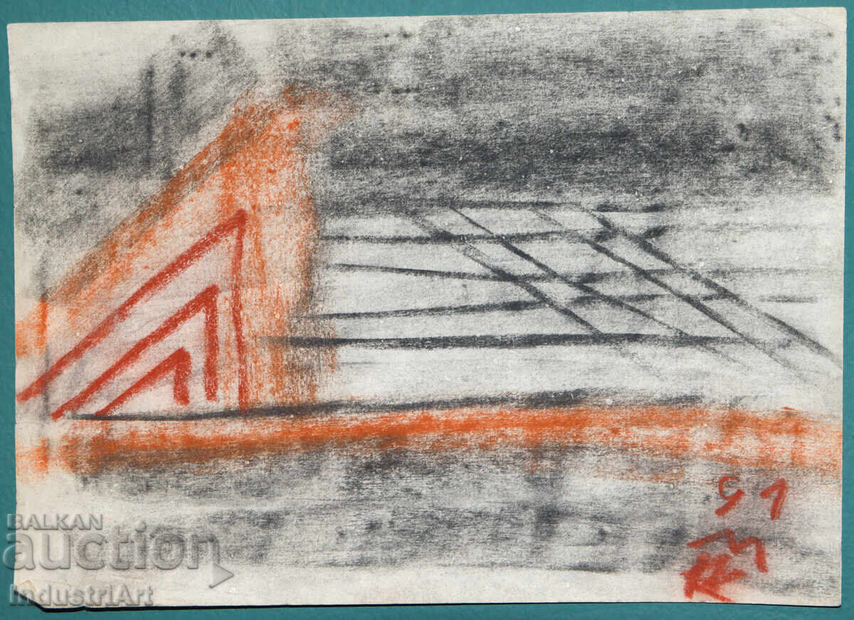 Auction  Abstract art pastel drawing, signed