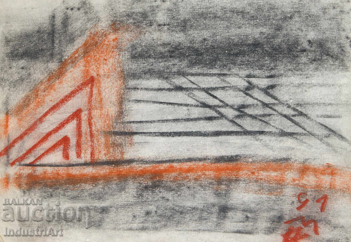 Abstract art pastel drawing, signed