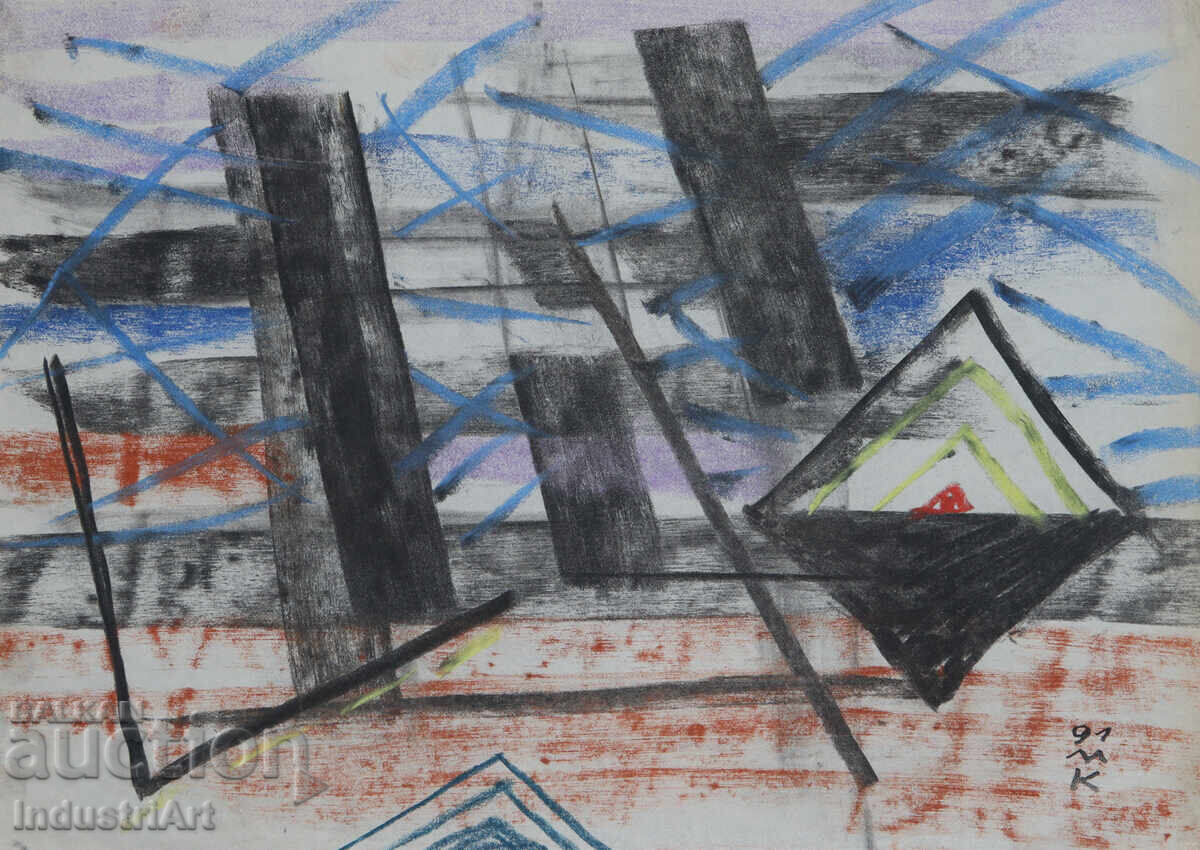 Δημοπρασία Σύγχρονη τέχνη σχέδιο παστέλ αφηρημένη σύνθεση