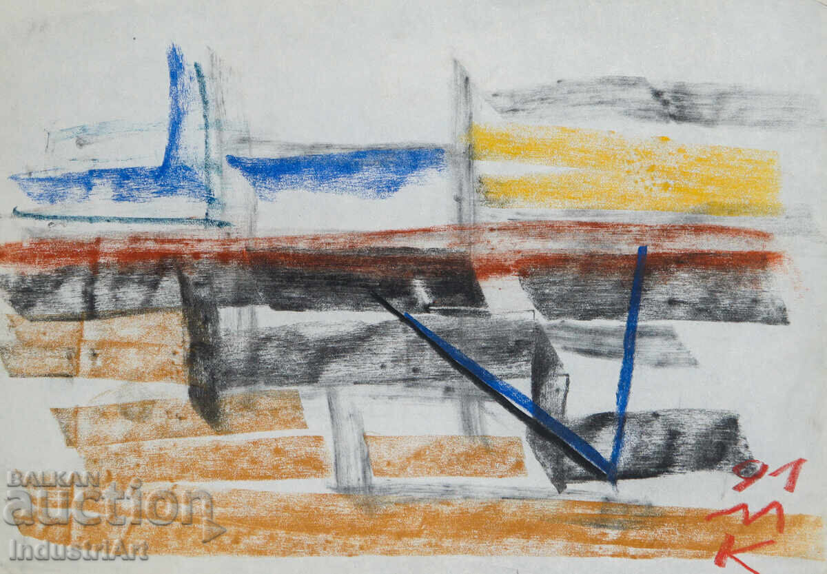 Auction  Contemporary art drawing pastel abstract composition