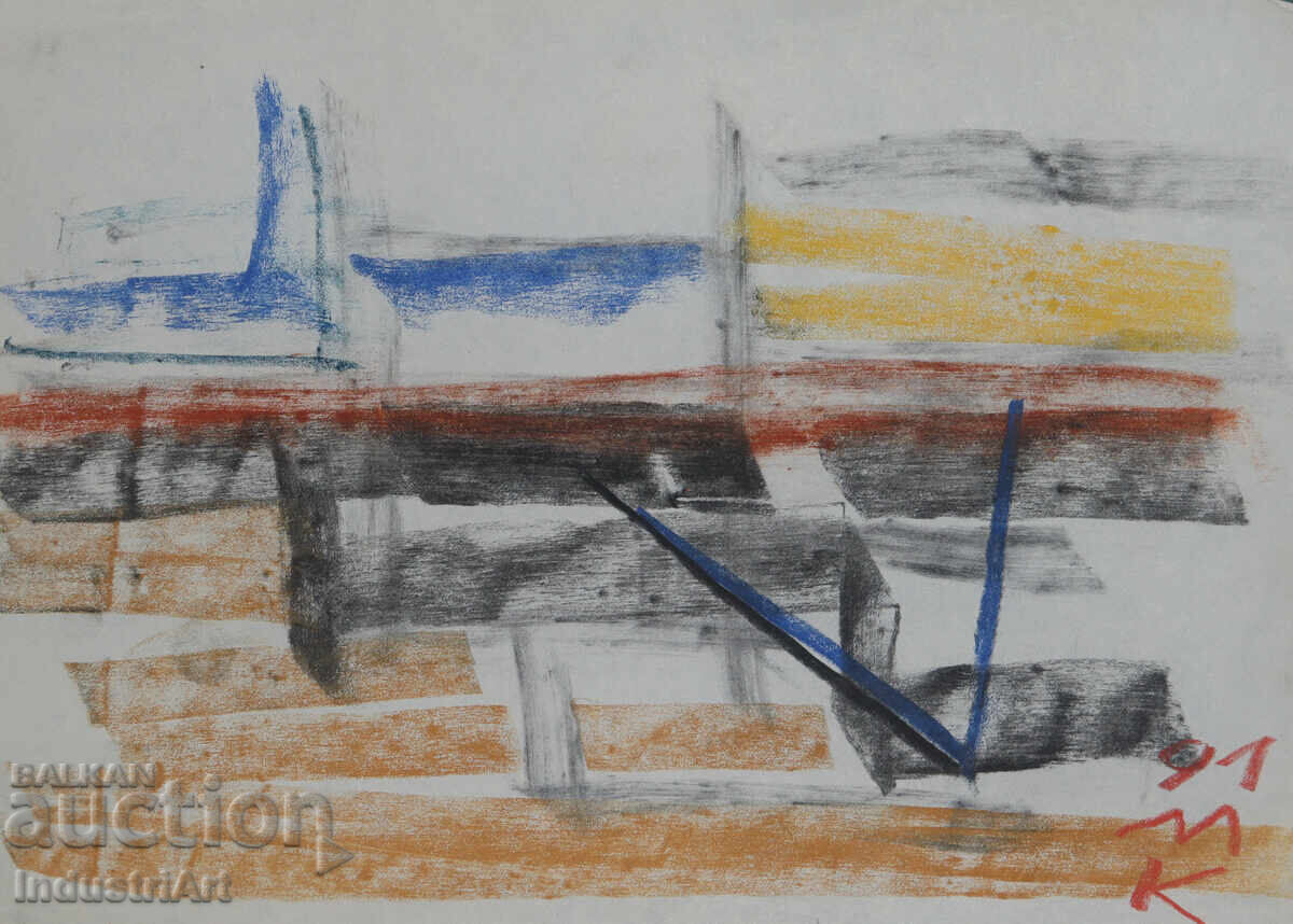 Contemporary art drawing pastel abstract composition