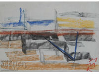 Artă contemporană desen pastel compoziție abstractă