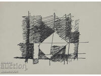 Desen de artă modernă, tuș, compoziție abstractă