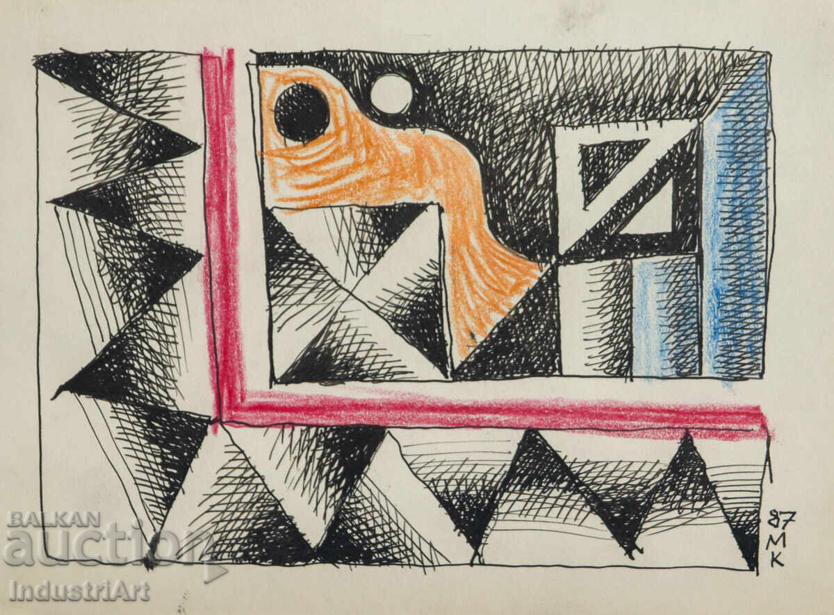 Σύγχρονη τέχνη σχέδιο με μελάνι αφηρημένη σύνθεση