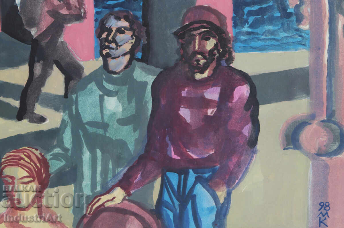 Contemporary Art, Tempera Abstract Composition - 5