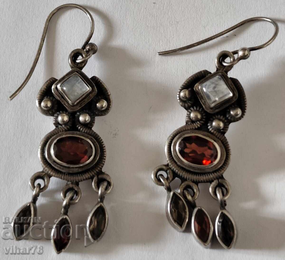 Silver earrings with moonstone, garnet and smoky quartz - 5