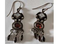 Silver earrings with moonstone, garnet and smoky quartz