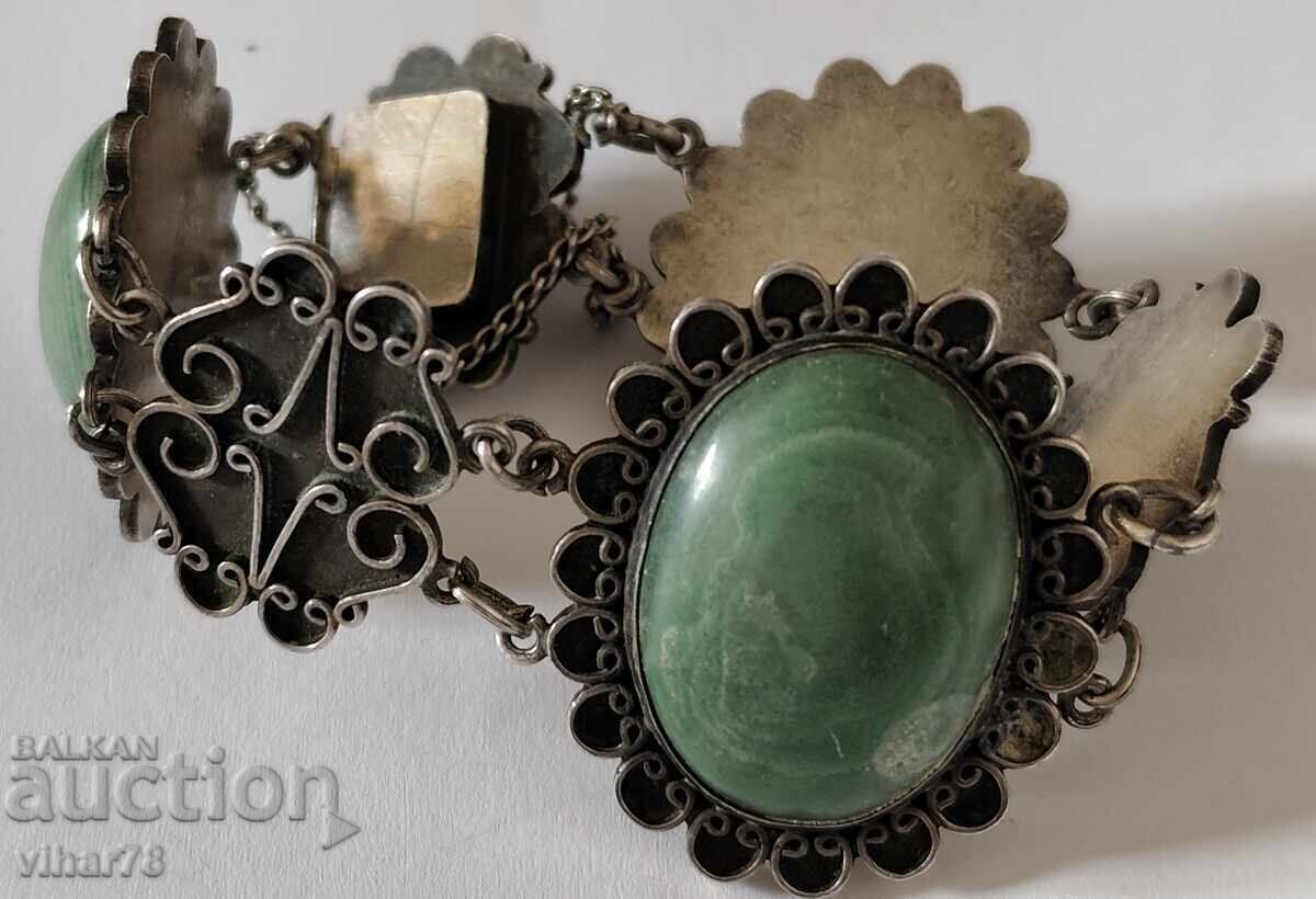 Silver bracelet with three large green stones - 5