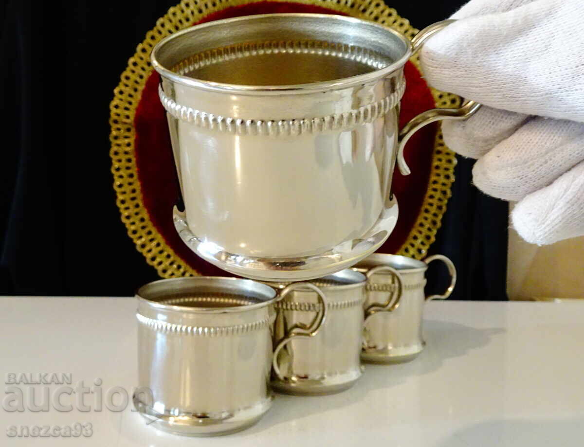 Silver-plated wine, coffee, and tea cups, pearl relief, 4 pcs - 5