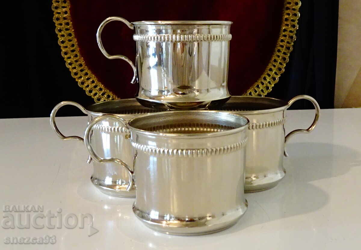 Silver-plated wine, coffee, and tea cups, pearl relief, 4 pcs - 7