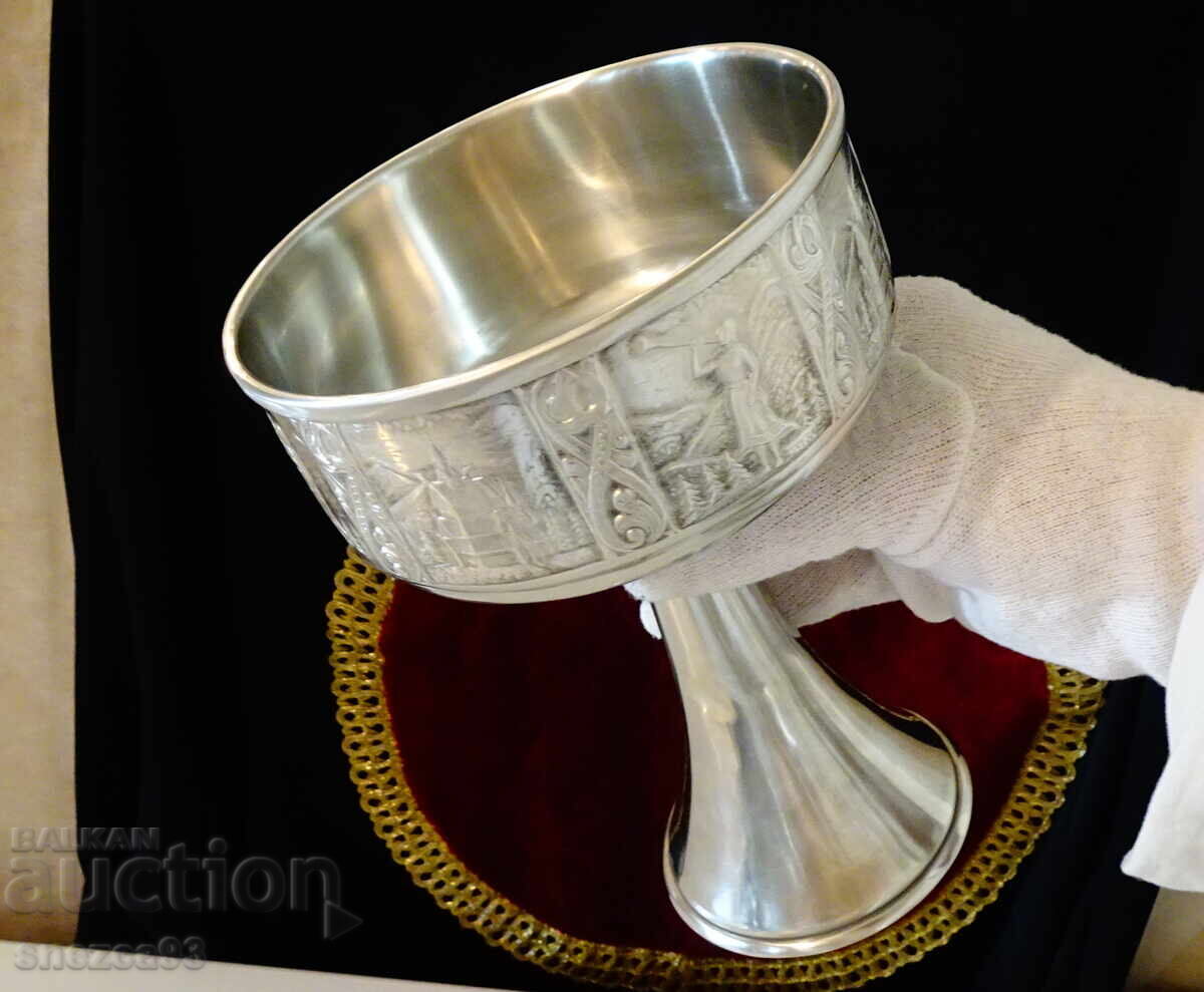 Viking pewter wine goblet, cup 18 cm, 500 ml, Dragon