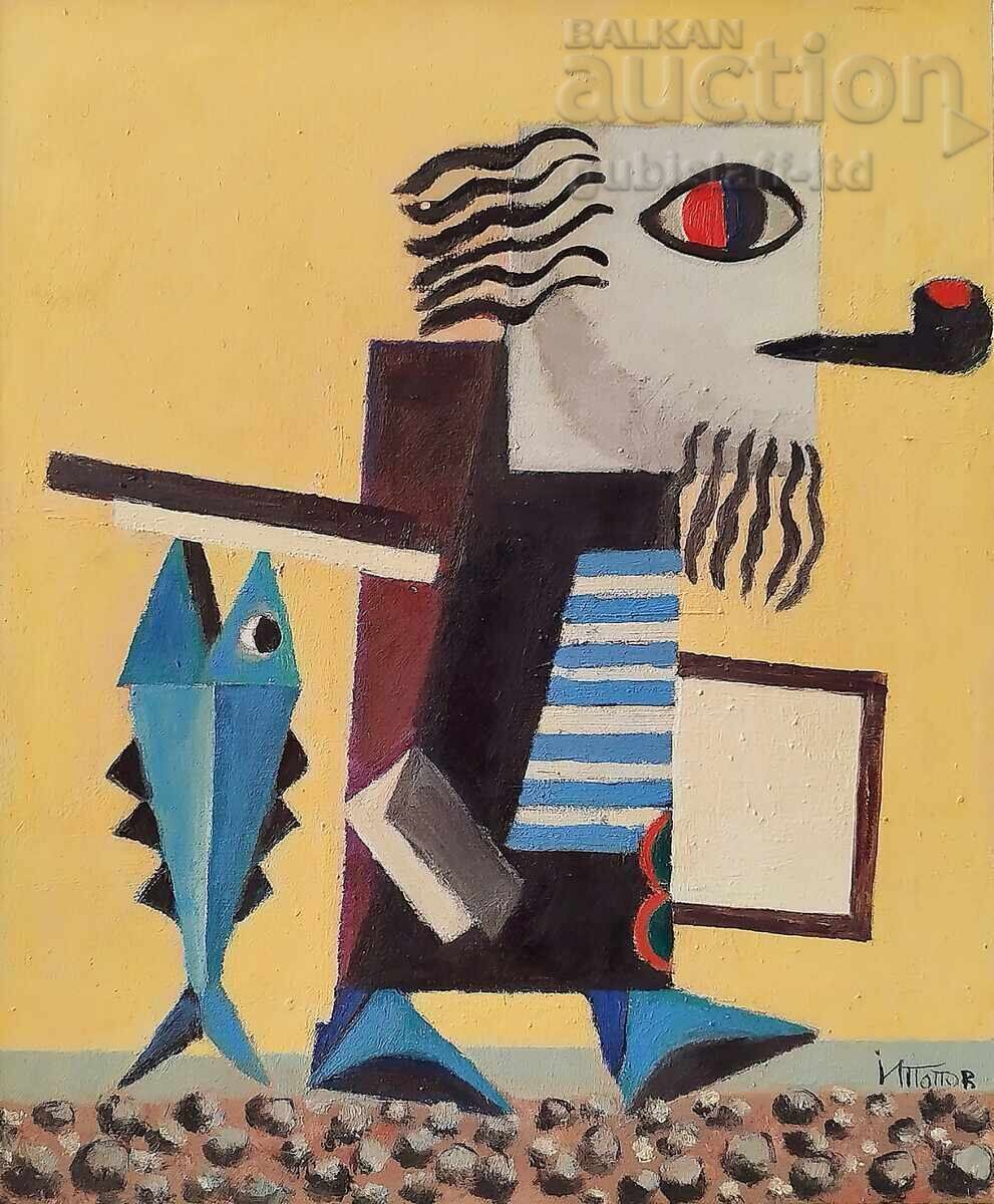 Painting, "The Artist and the Sea", by Ivan Popov, 1994 with price 750.00 BGN | € 383.47