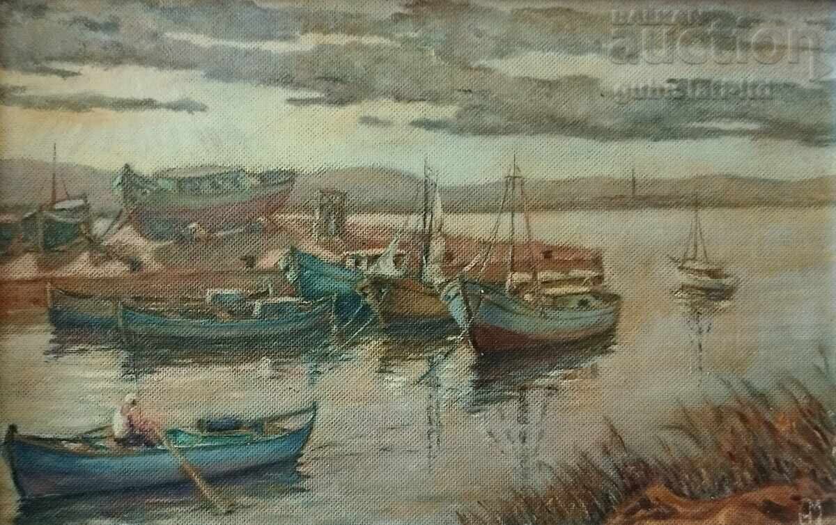Πίνακας ζωγραφικής, βάρκες, ζωγράφος Αθανάσιος Μίρτσεφ με τιμή 550.00 BGN | € 281.21