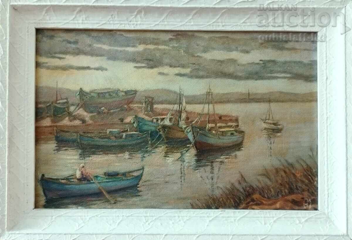 Πίνακας ζωγραφικής, βάρκες, ζωγράφος Αθανάσιος Μίρτσεφ