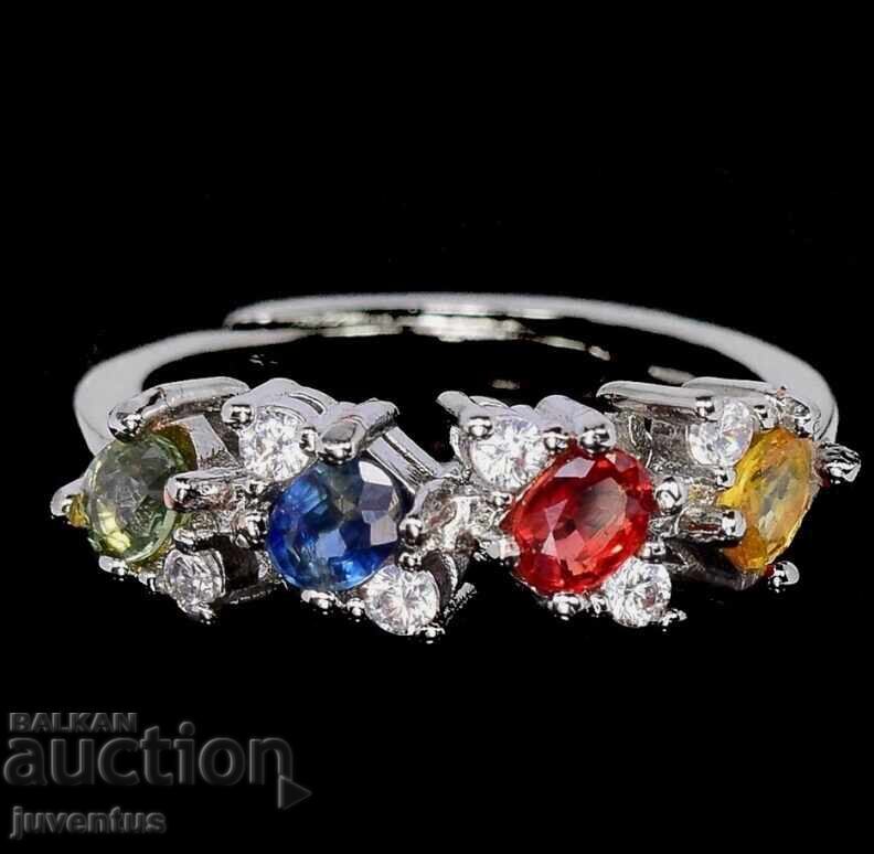 SILVER RING WITH NATURAL SAPPHIRES (SONGEYA,TANZANIA)