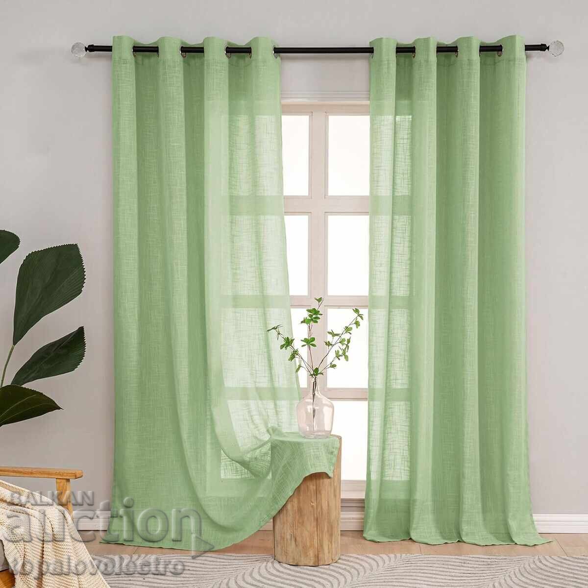 NEW! 2 pcs Semi-transparent green curtains with rings 145x140 cm