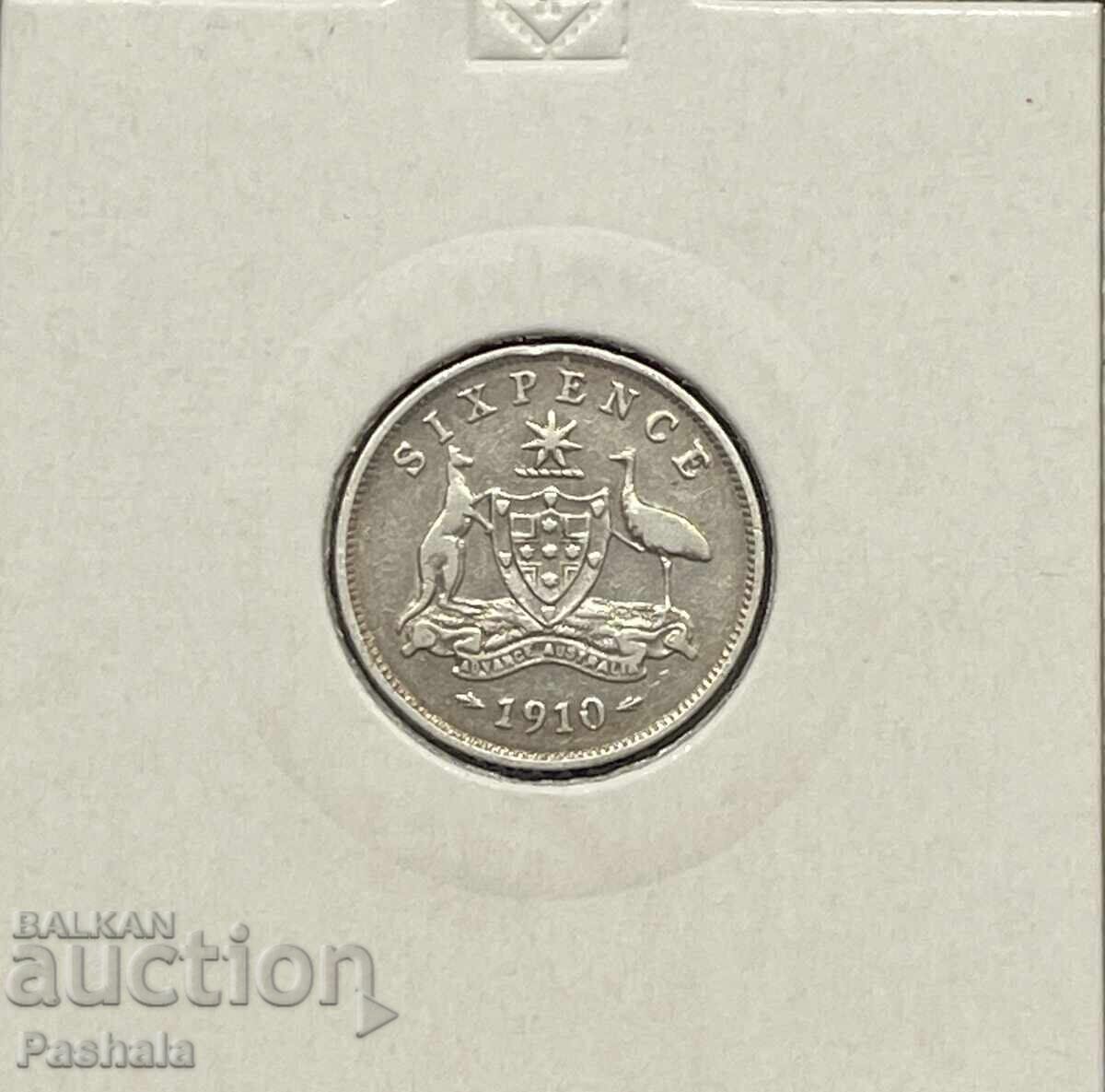 Австралия 6 пенса 1910 г. Австралия 6 пенса 1910 г.