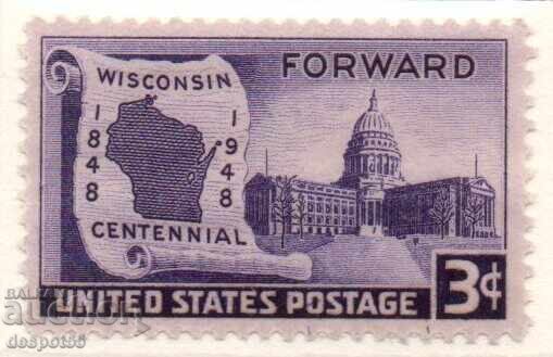 1948. САЩ. 100-годишнината от щатския статут на Уисконсин. 1948. САЩ. 100-годишнината от щатския статут на Уисконсин.