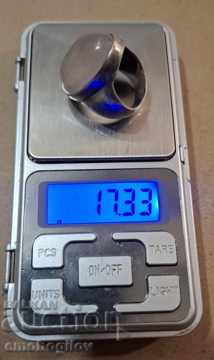 Massive Old Silver Ring with Rose Quartz - 5