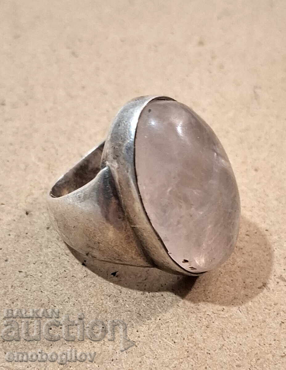 Massive Old Silver Ring with Rose Quartz