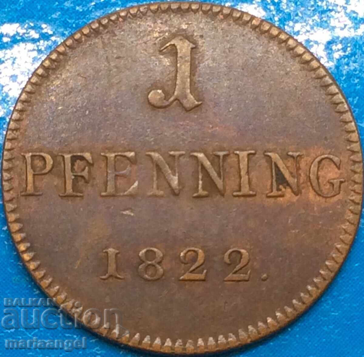 1 pfennig 1822 Frankfurt Germany - rare with price 58.00 BGN | € 29.65
