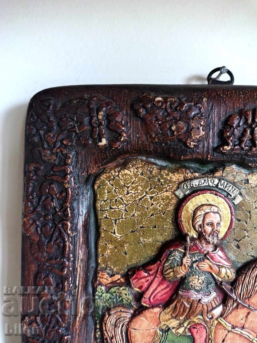 Прекрасна Много Стара Дървена Икона - Свети Мина с цена 149.98 лв. | € 76.68 Прекрасна Много Стара Дървена Икона - Свети Мина с цена 149.98 лв. | € 76.68