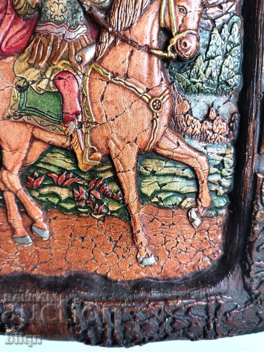 Доставка на Прекрасна Много Стара Дървена Икона - Свети Мина Доставка на Прекрасна Много Стара Дървена Икона - Свети Мина