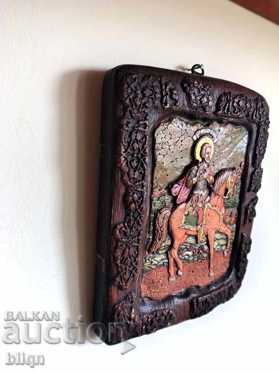 Прекрасна Много Стара Дървена Икона - Свети Мина - 5 Прекрасна Много Стара Дървена Икона - Свети Мина - 5