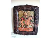 Beautiful Very Old Wooden Icon - Saint Mina