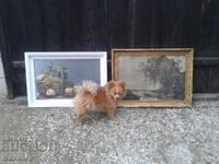 Two paintings with frames and glass