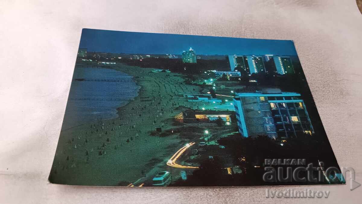 Пощенска картичка Слънчев бряг Нощен изглед 1976