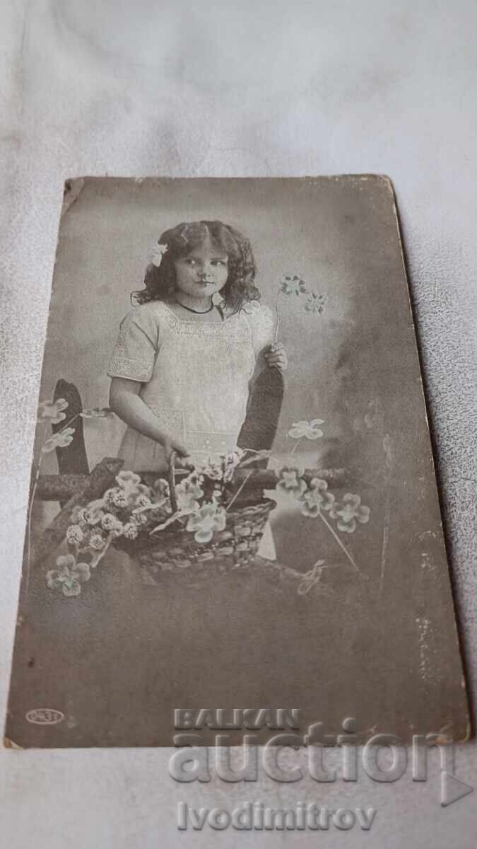 Carte poștală Fetiță cu coș cu flori Carte poștală Fetiță cu coș cu flori