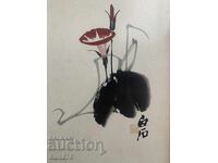 Litografie veche de Qi Baishi - Clopote de vânt