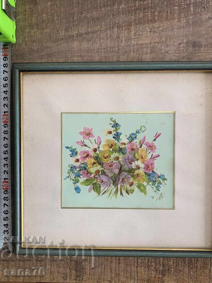 Auction Signed original painting - Flowers (with a beautiful wooden frame) Auction Signed original painting - Flowers (with a beautiful wooden frame)