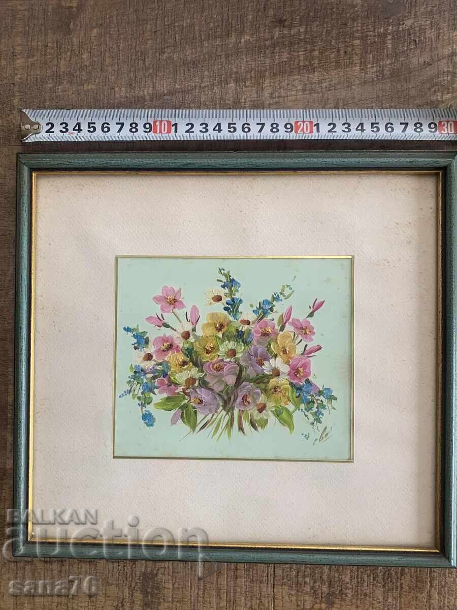 Signed original painting - Flowers (with a beautiful wooden frame) Signed original painting - Flowers (with a beautiful wooden frame)