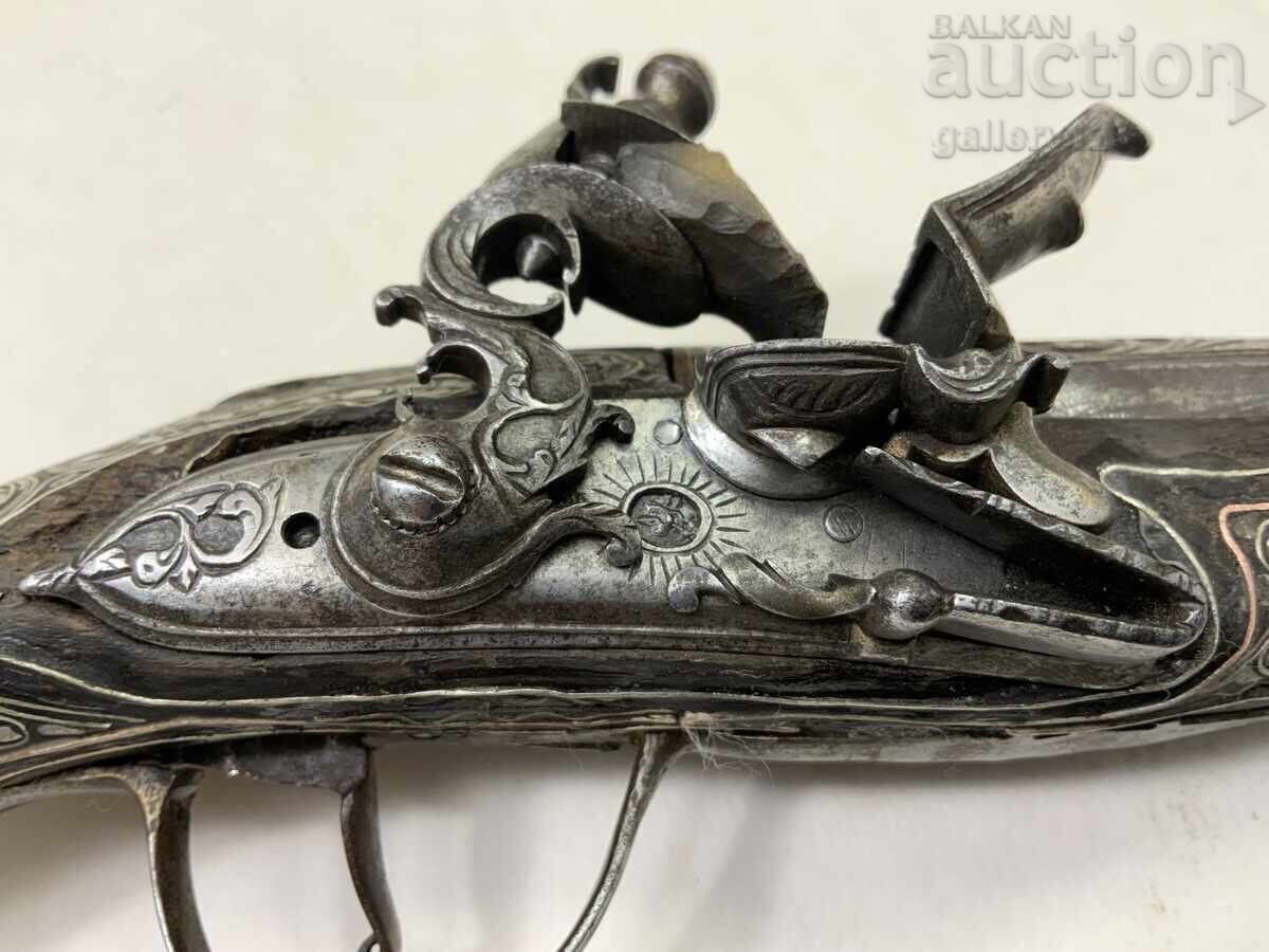 Revival flintlock pistol, silver, engraved inlays with price 1700.00 BGN | € 869.20 Revival flintlock pistol, silver, engraved inlays with price 1700.00 BGN | € 869.20